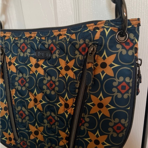 LUG Swivel Convertible Tiles Teal Patterned Shoulder Bag with Crossbody Strap - Picture 2 of 9